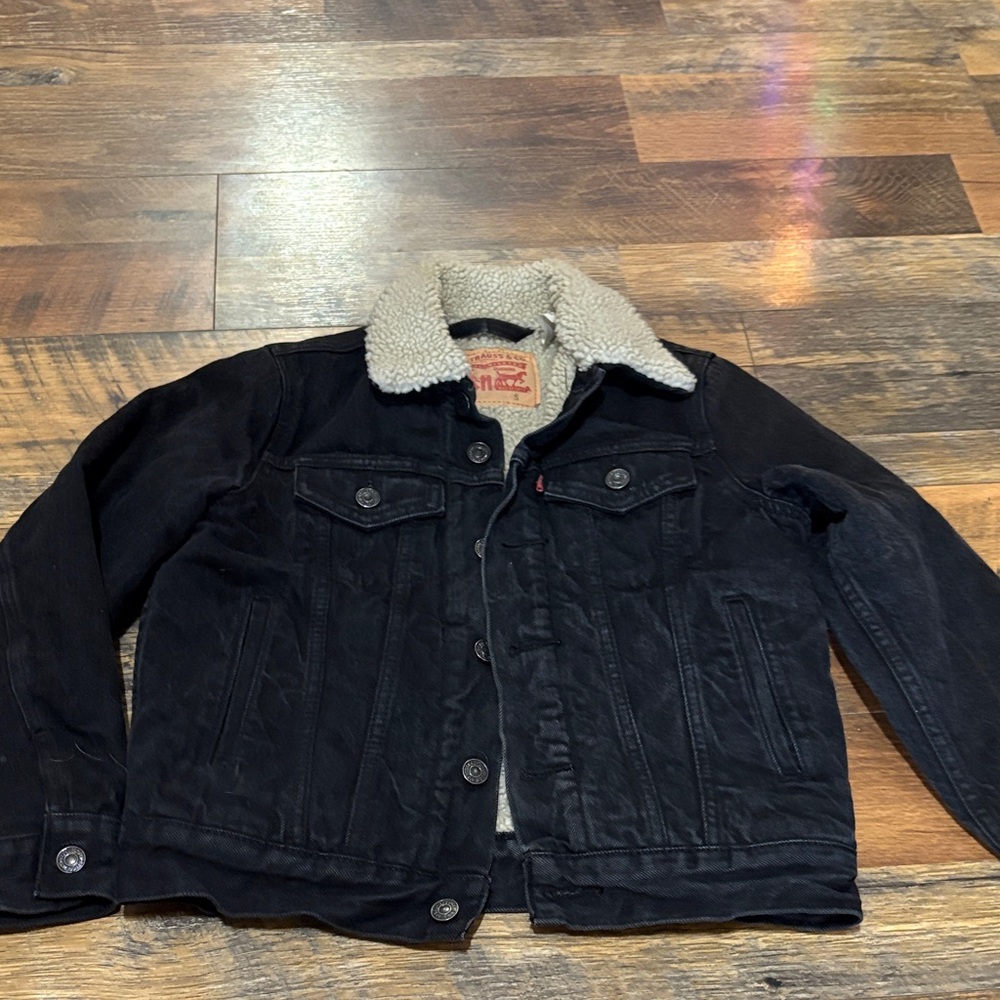 Levi's Black Denim Jacket with Sherpa Collar‎